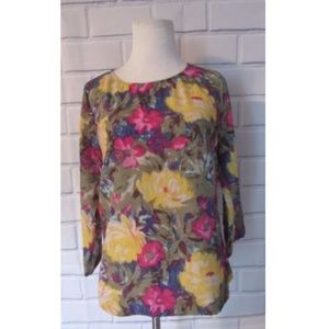 J Crew 3/4 Sleeve Floral Top Sz XS Keyhole